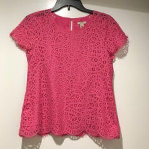J. Crew Lace Short Sleeve Fuchsia Top Size 0